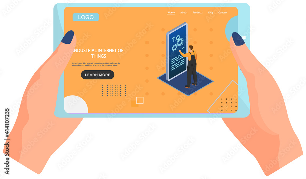 Aufkleber industrial internet of things website on smartphone in human hands smart industry male worker connec