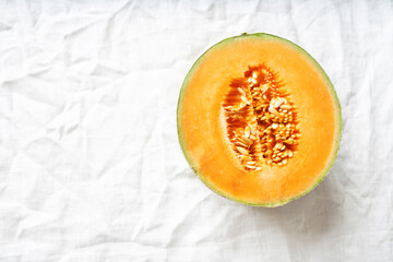 Cantaloupe melon on the white cloth