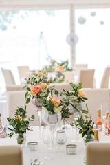 Wedding flower arrangement on dinner table