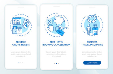 Covid related marketing tips onboarding mobile app page screen with concepts. Service optimization tickets walkthrough 3 steps graphic instructions. UI vector template with RGB color illustrations