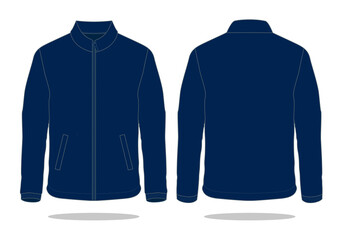 Blank Navy Blue Jacket Template on White Background. Front and Back Views, Vector File