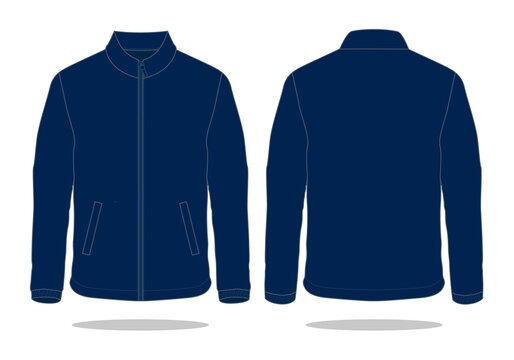Blank Navy Blue Jacket Template Vector.Front and Back View.