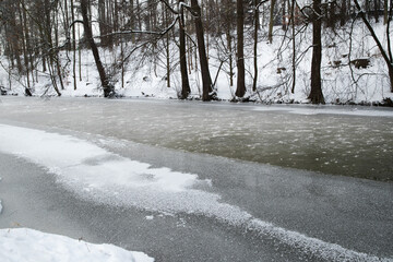 Heavily frozen river in winter