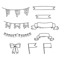
flags and ribbons doodle set on the white background