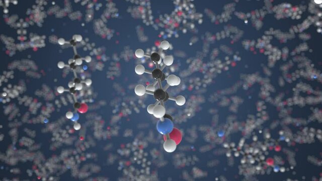 Nylon molecule. Ball-and-stick molecular model. Chemistry related looping 3d animation
