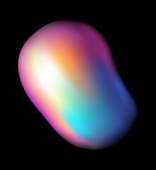 Abstract fluid rainbow coloring element. Iridescent shape, simple liquid amorphous splodge object, creative colored minimal bubble stone, organic bright blob, vector 3d isolated illustration