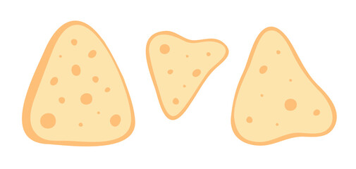 Tortilla chips with dips, nachos yellow set isolated on white background. Doodle hand drawn vector illustration.