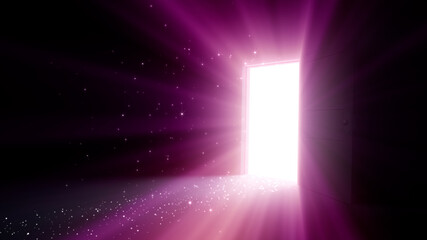 Door Opening to the brilliant Future, way to Heaven and Success. 3D illustration.
