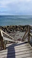 steps down to the water, Stevns Klint, on the island Zealand, Denmark, March