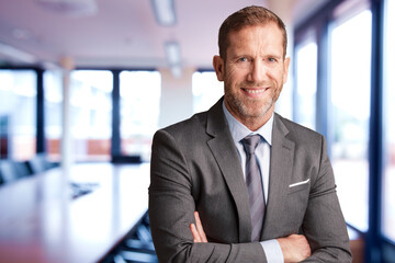 Shot of executive businessman standing at the office