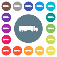 Camion flat white icons on round color backgrounds