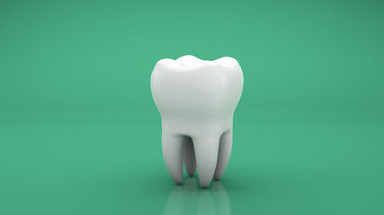 White Tooth on a green background. 3d render © adragan