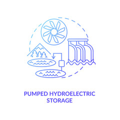 Storing energy of grid at transmission stage concept icon. Water-power plant idea thin line illustration. Complex of generators and pumps. Vector isolated outline RGB color drawing
