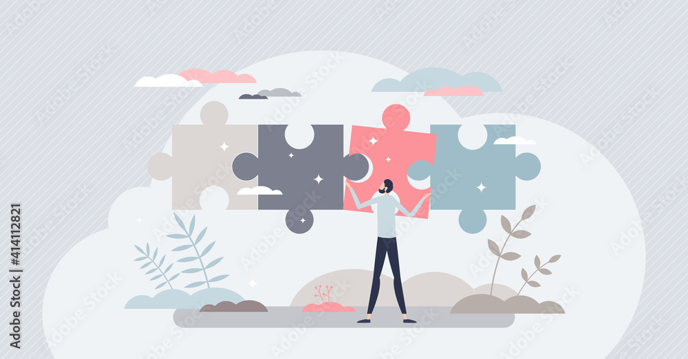Poster business solutions and difficult problem solving process tiny person concept