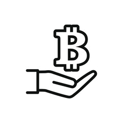 Bitcoin in hand icon isolated on white background. Vector illustration