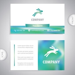 Business card template. Symbol of a running rabbit. Concept for the sale of farm animals. Pet shop. Healthy lifestyle and exercise.