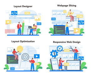 Layout designer concept set. Web development, mobile app design