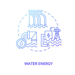 Hydropower rely on water concept icon. Flow of water masses in channel streams and tidal movements idea thin line illustration. Falling water energy. Vector isolated outline RGB color drawing