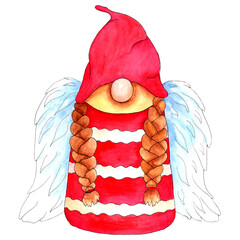 Watercolor nordic angel gnome