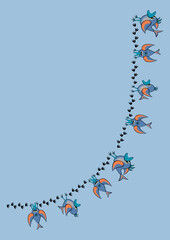 Frames, pattern - birds leave footprints in the snow. The season is winter