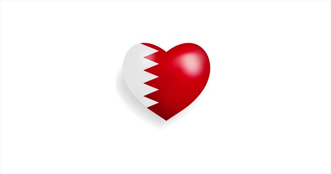 Heart beating with Bahrain flag. 3D Seamless Animation. Loopable animation of rendered heart on white background. For mailing, greeting card, web site, shop…