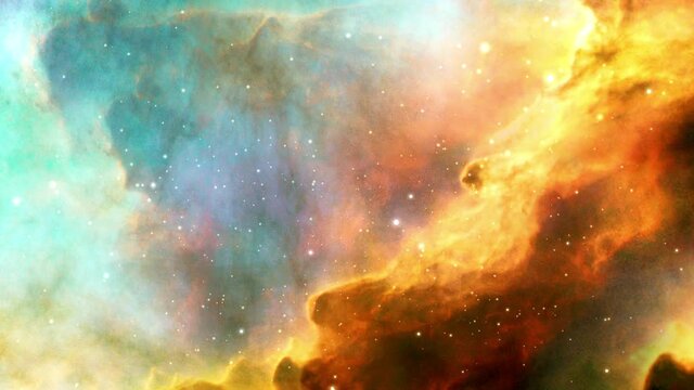 The Omega or Swan nebula exploration on deep space. 4K Flight Into the Swan Nebula 3D animation. Traveling through star fields and galaxies space in outer space. Elements furnished by NASA image. 