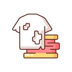 Textile waste RGB color icon. Clothing, footwear. Fashion and textile industry refuse. Post-consumer waste. Fashion accessories. Towels and bedding. Clothing production. Isolated vector illustration