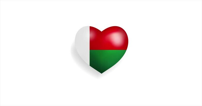 Heart beating with Madagascar flag. 3D Seamless Animation. Loopable animation of rendered heart on white background. For mailing, greeting card, web site, shop…