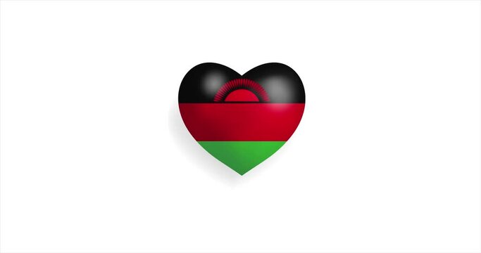 Heart beating with Malawi flag. 3D Seamless Animation. Loopable animation of rendered heart on white background. For mailing, greeting card, web site, shop…