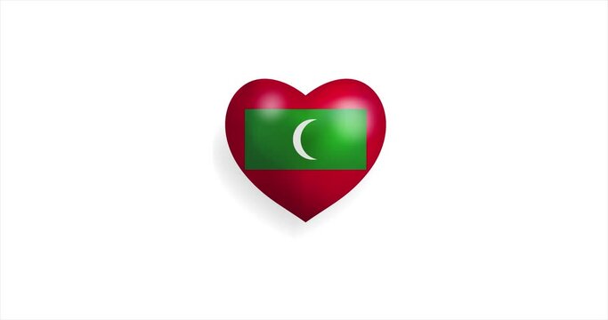 Heart beating with Maldives flag. 3D Seamless Animation. Loopable animation of rendered heart on white background. For mailing, greeting card, web site, shop…