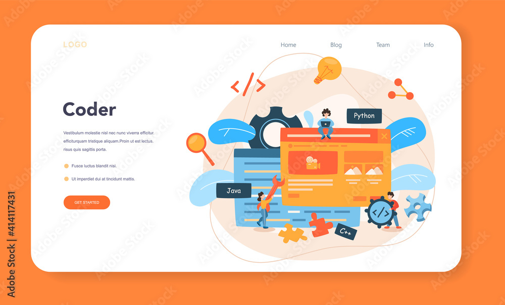 Poster back end development web banner or landing page. software