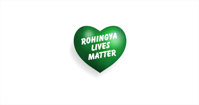 3D green Heart beating with ROHINGYA LIVES MATTER text. 3D Seamless Animation. Loopable animation of rendered heart on white background. For mailing, greeting card, web site, shop…