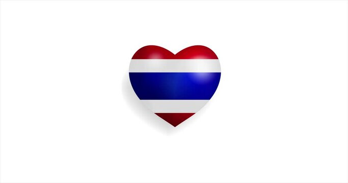 Heart beating with Thailand flag. 3D Seamless Animation. Loopable animation of rendered heart on white background. For mailing, greeting card, web site, shop…