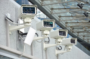 Security CCTV IR cameras on the building, CCTV mounted on the wall