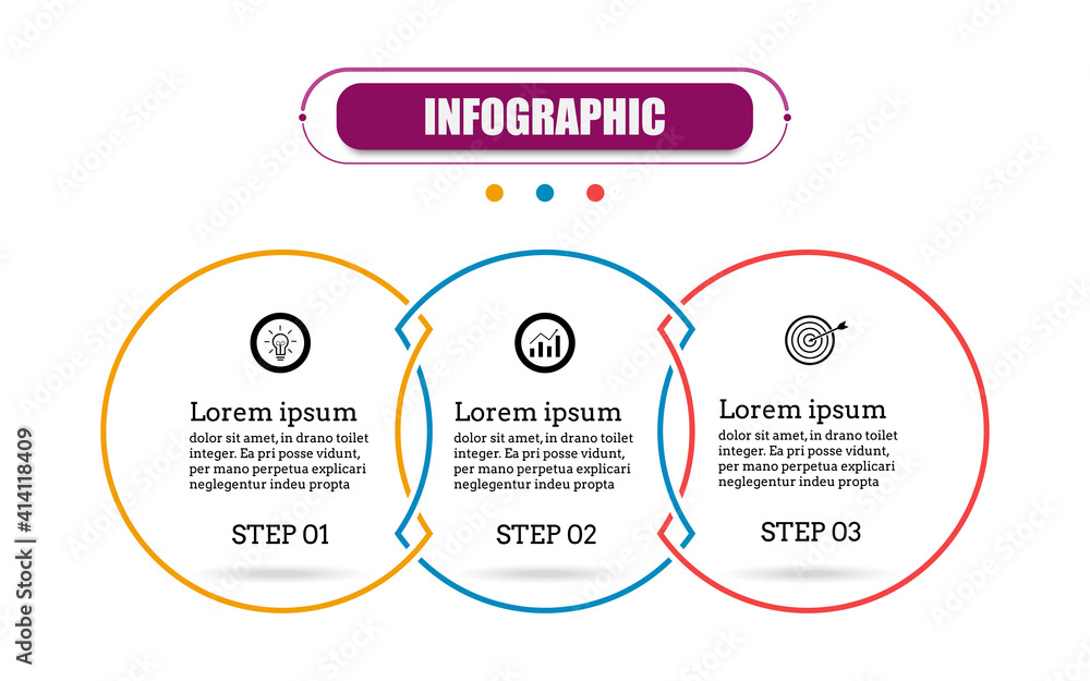 Poster timeline 3 point banner elements and numbers. circle presentation business infographic template with