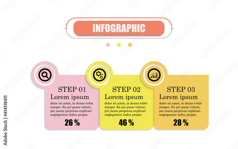 Fototapete circle 3 points square banner elements and numbers. presentation business infographic template with 