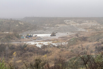 Clay quarry in the Tavrian steppe in the fog