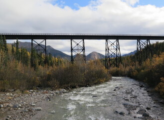 a bridge on the Triple Lakes Trail in the Denali National Park, McKinley, Alaska, USA, September