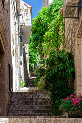 Fototapeta na wymiar A narrow street in Hvar, Croatia