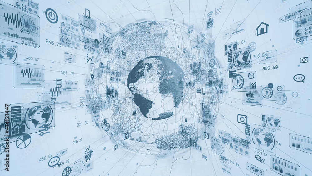 Poster Global communication network concept. Digital transformation.