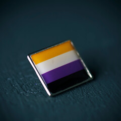 pin button patterned with a non-binary pride flag