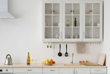 Fototapeta na wymiar Simple modern kitchen, scandinavian design and new style after repair