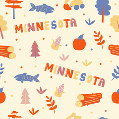 USA collection. Vector illustration of Minnesota theme. State Symbols - seamless pattern
