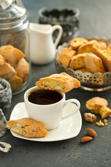 Biscotti - Italian biscuits with almonds. Selective focus.