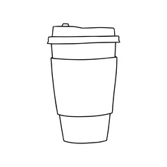 Disposable plastic or cardboard cup. Container for cold, hot drink, cofee and tea cups. Takeaway drinks. Hand drawing vector illustration . 