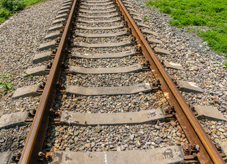 Old rusty railroad way, selective focus.