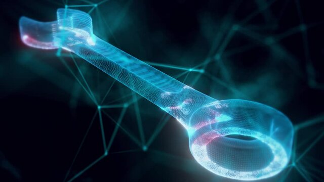 Wrench hologram Close up 4k. High quality 4k footage