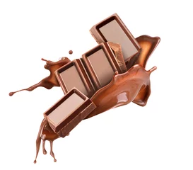 Foto op Plexiglas pieces of chocolate with chocolate splash © vipman4