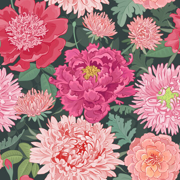 Vector beautiful realistic floral seamless pattern