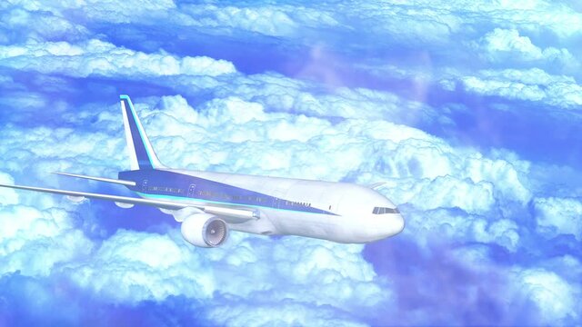 airplane travel flying in the cloud sky animation